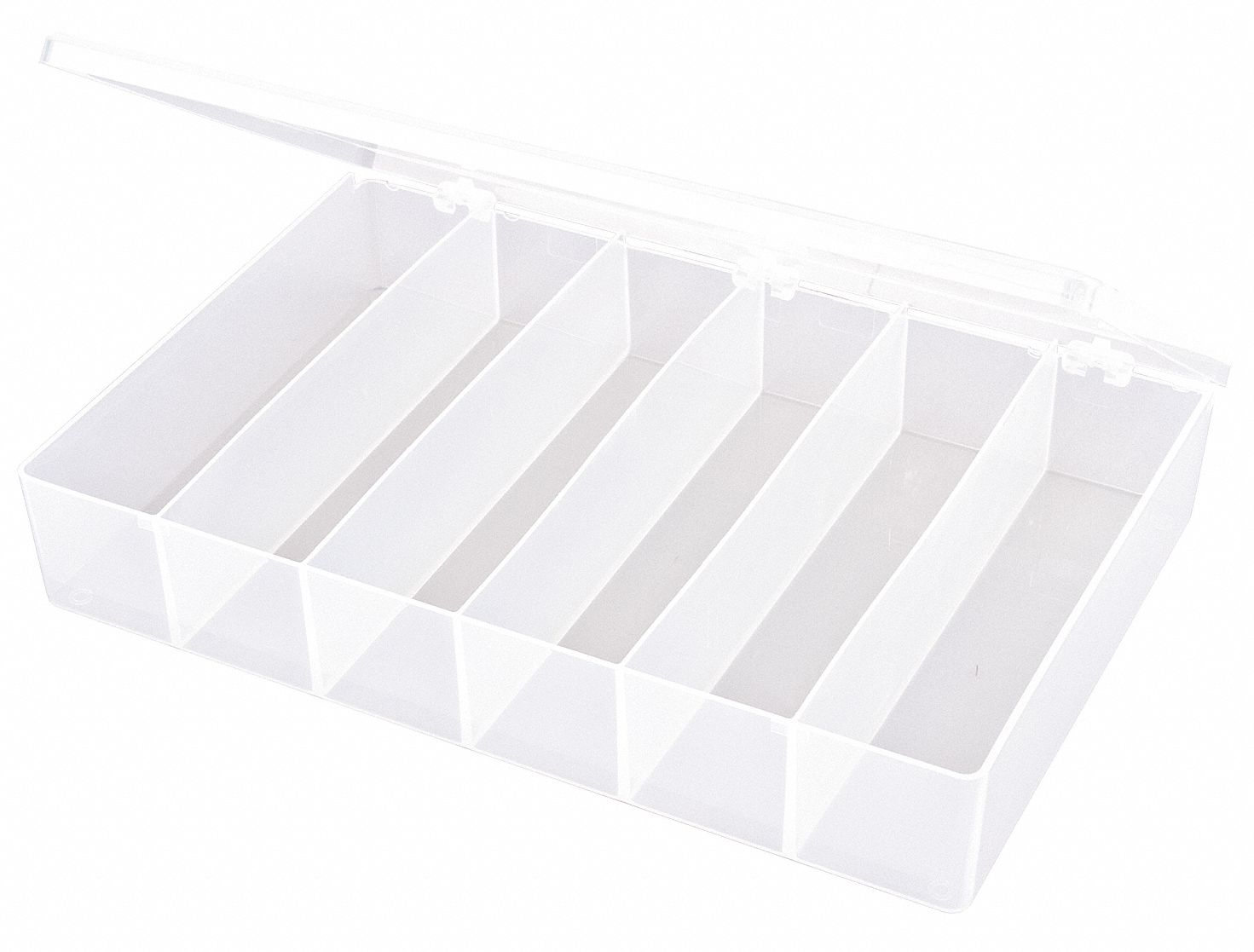 COMPARTMENT BOX, 8¾ X 13 X 2⅜ IN, CLEAR, 6 COMPARTMENTS, 0 ADJUSTABLE DIVIDERS, SNAP