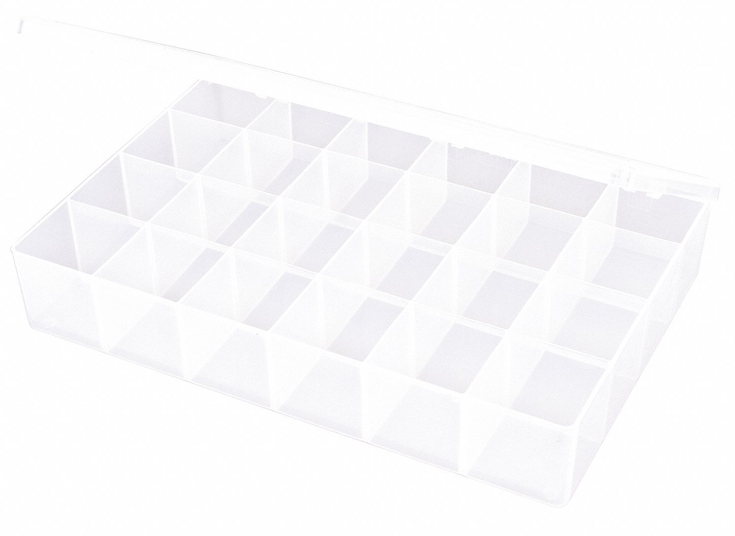 COMPARTMENT BOX, 8¾ X 13 X 2⅜ IN, CLEAR, 24 COMPARTMENTS, 0 ADJUSTABLE DIVIDERS, SNAP