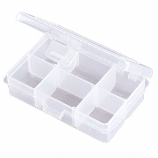 FLAMBEAU Adjustable Compartment Box: 4 5/8 in x 1 3/8 in, Clear, 6 ...