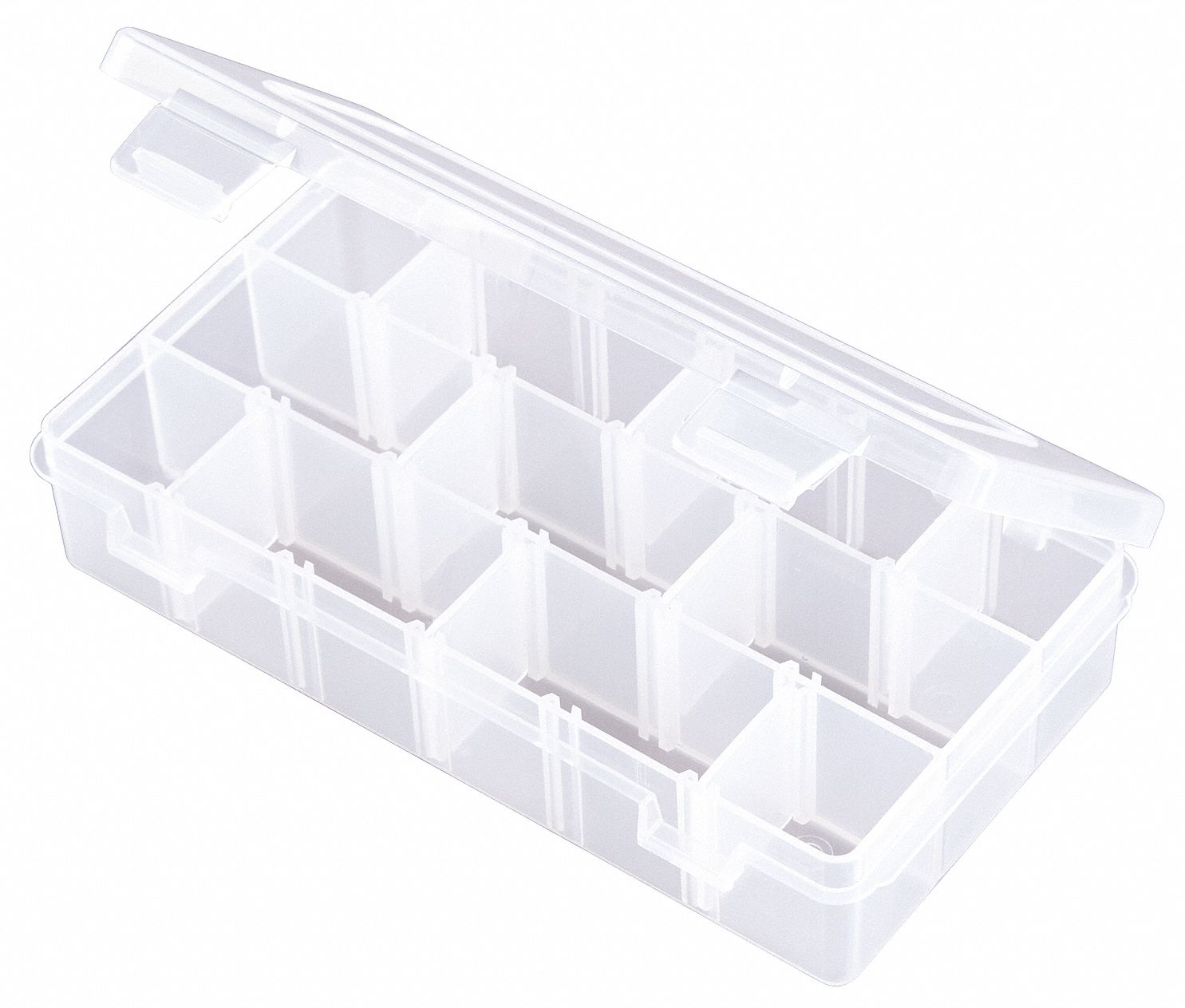 ADJUSTABLE COMPARTMENT BOX, 4⅛ IN X 7 IN X 1½ IN, CLEAR, 18 COMPARTMENTS