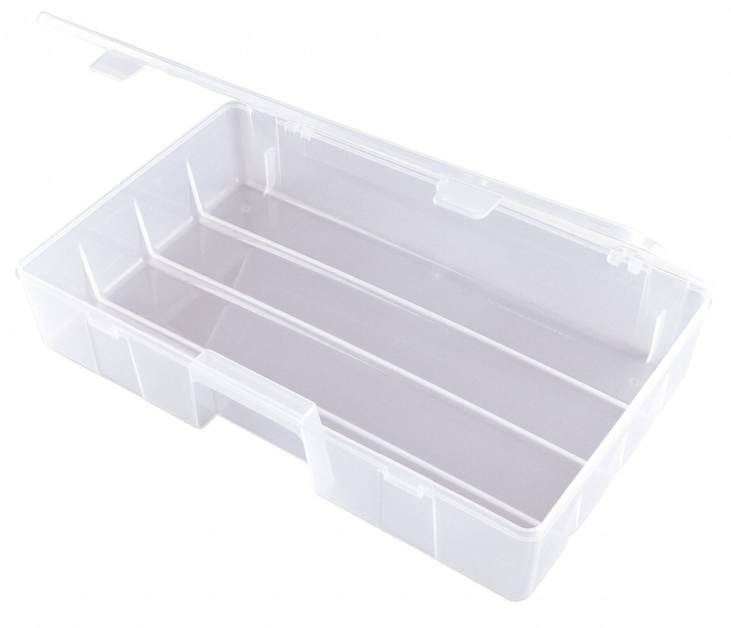 STORAGE BOX, 9¾ IN X 16½ IN X 3¼ IN, CLEAR, 1 COMPARTMENT, 0 ADJUSTABLE DIVIDERS, LATCH