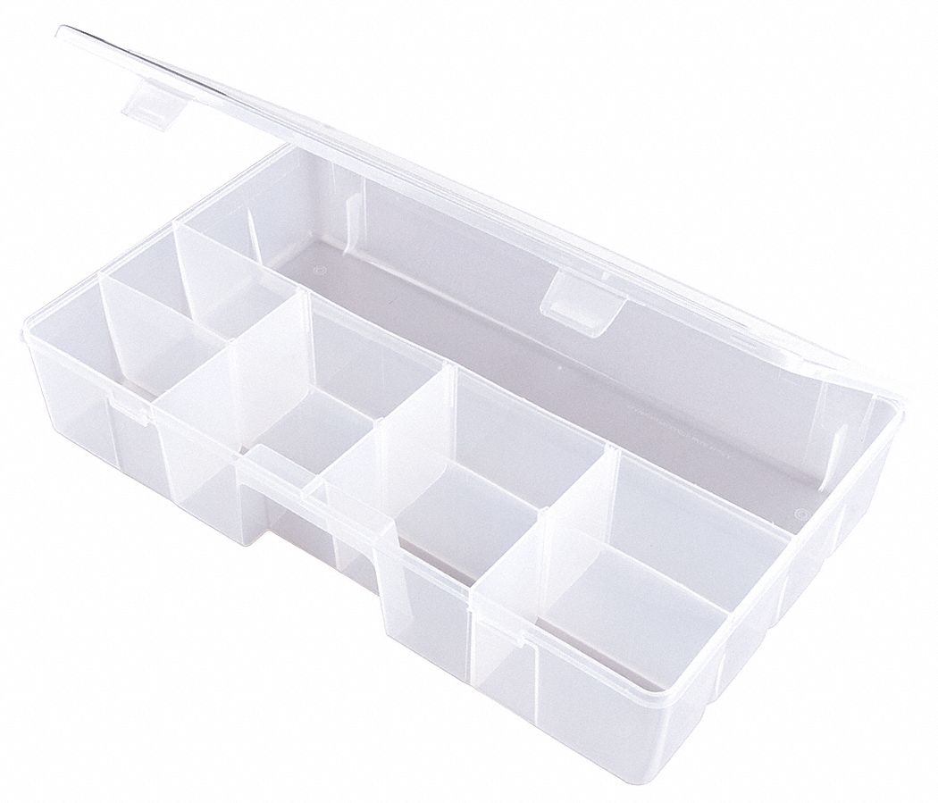 ADJUSTABLE COMPARTMENT BOX, 9¾ IN X 16½ IN X 3¼ IN, CLEAR, 9 COMPARTMENTS