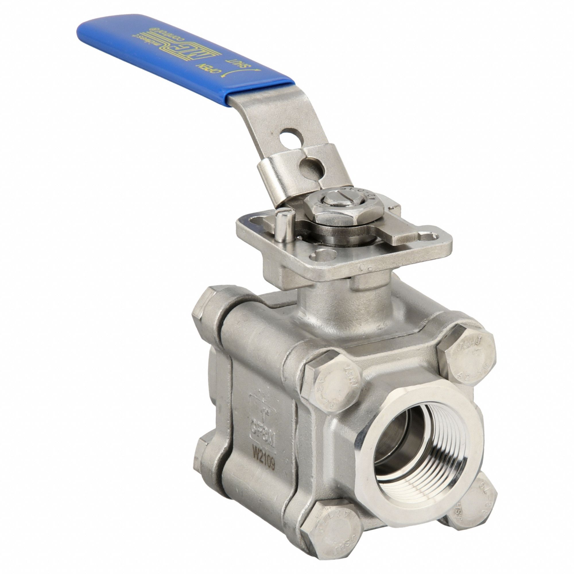 Manual Two-Way Ball Valve: 1 in, CF8M Stainless Steel, Straight Valve Body, PTFE