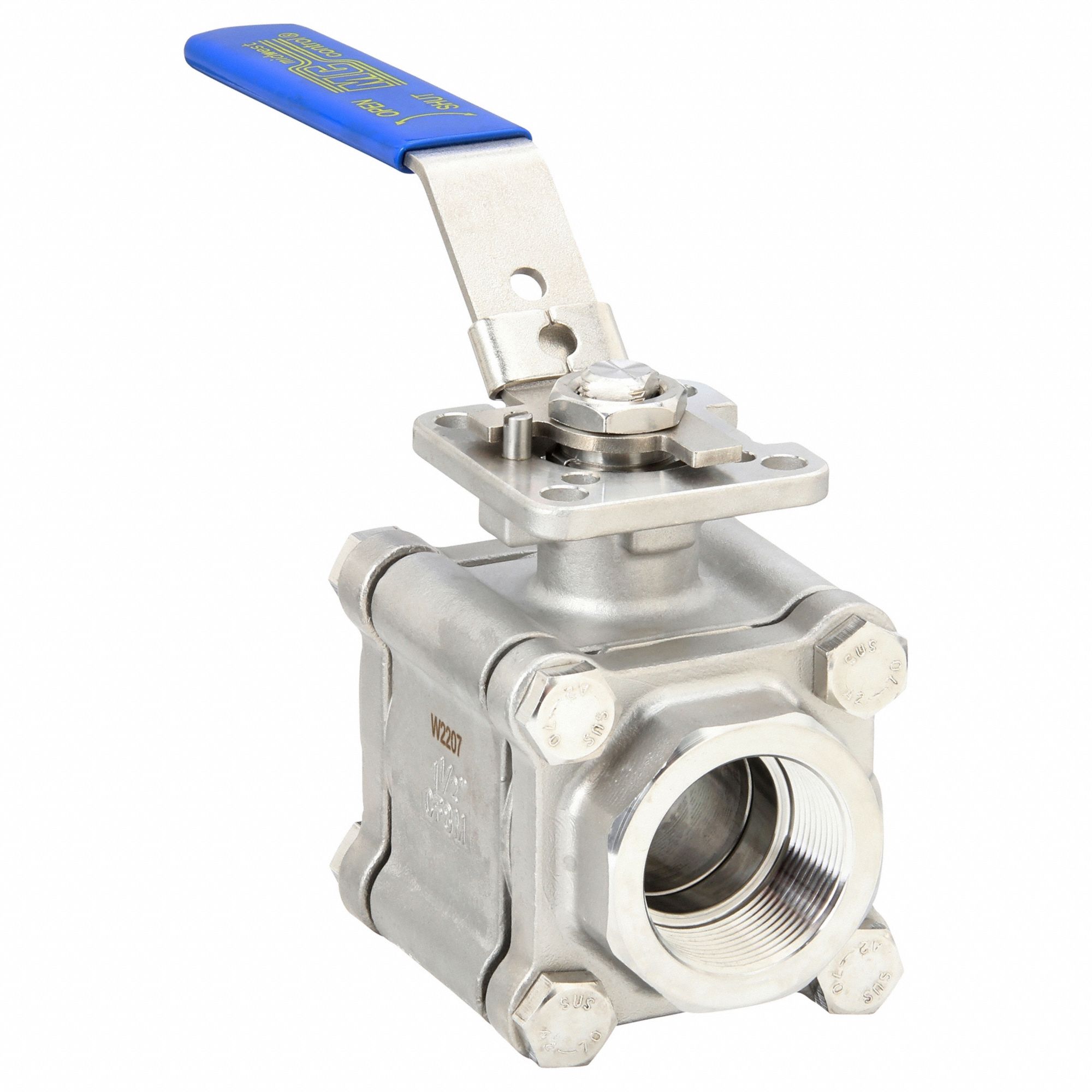 Manual Two-Way Ball Valve: 1 1/2 in, CF8M Stainless Steel, Straight Valve Body, PTFE