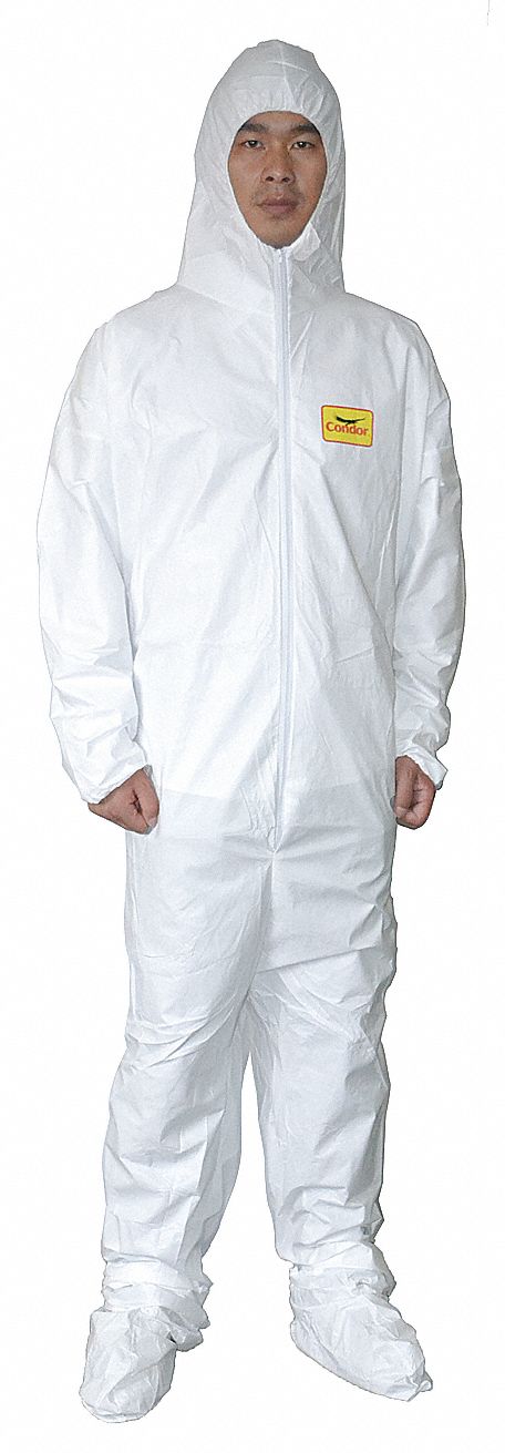 HOODED DISPOSABLE COVERALLS, MICROPOROUS, BOOT COVERS/FLAPS, ELASTIC CUFFS, 2XL, 25 PK