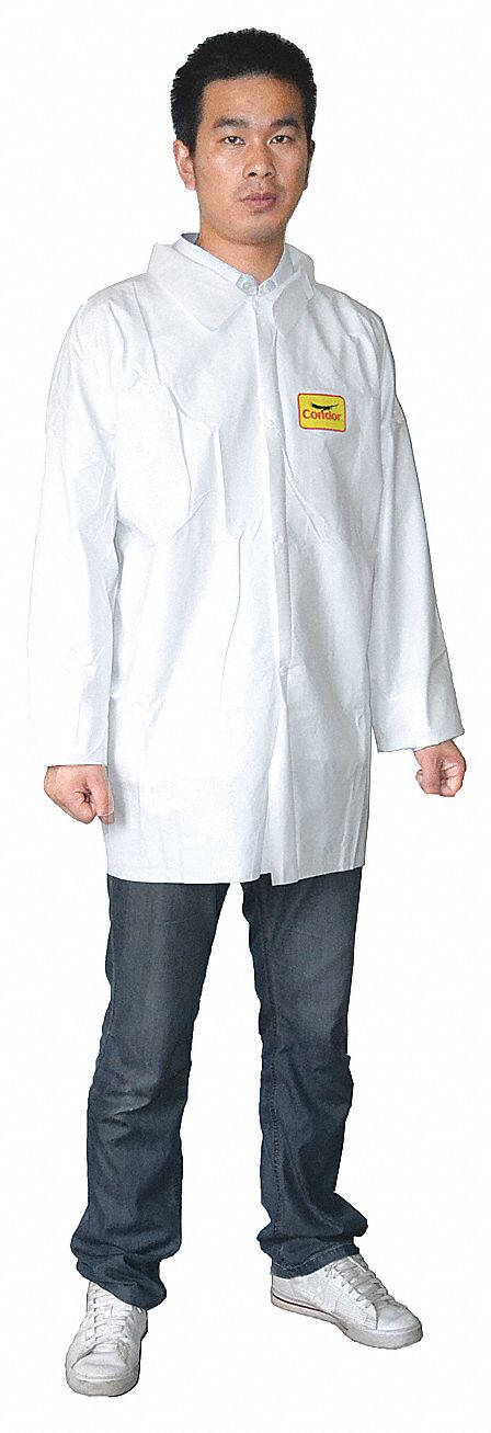 DISPOSABLE SHIRT, SNAP, MANDARIN COLLAR, WHITE, OPEN CUFF, L, SERGED, LONG, 12 PKL,