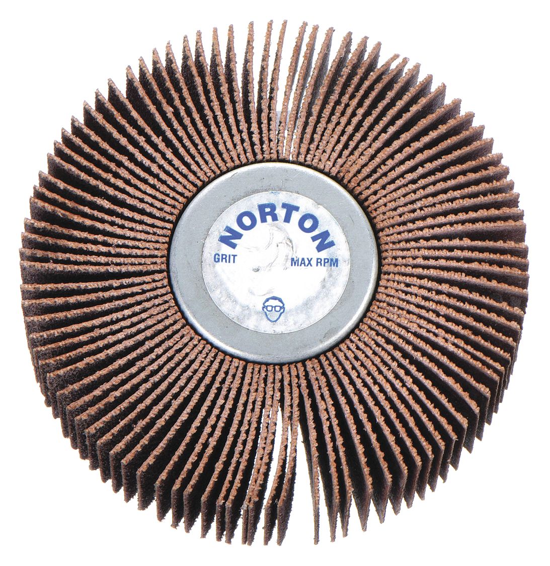 NORTON, 3 in Dia x 1 in W, 1/4"20 ThreadedShank, Mounted Flap Wheel