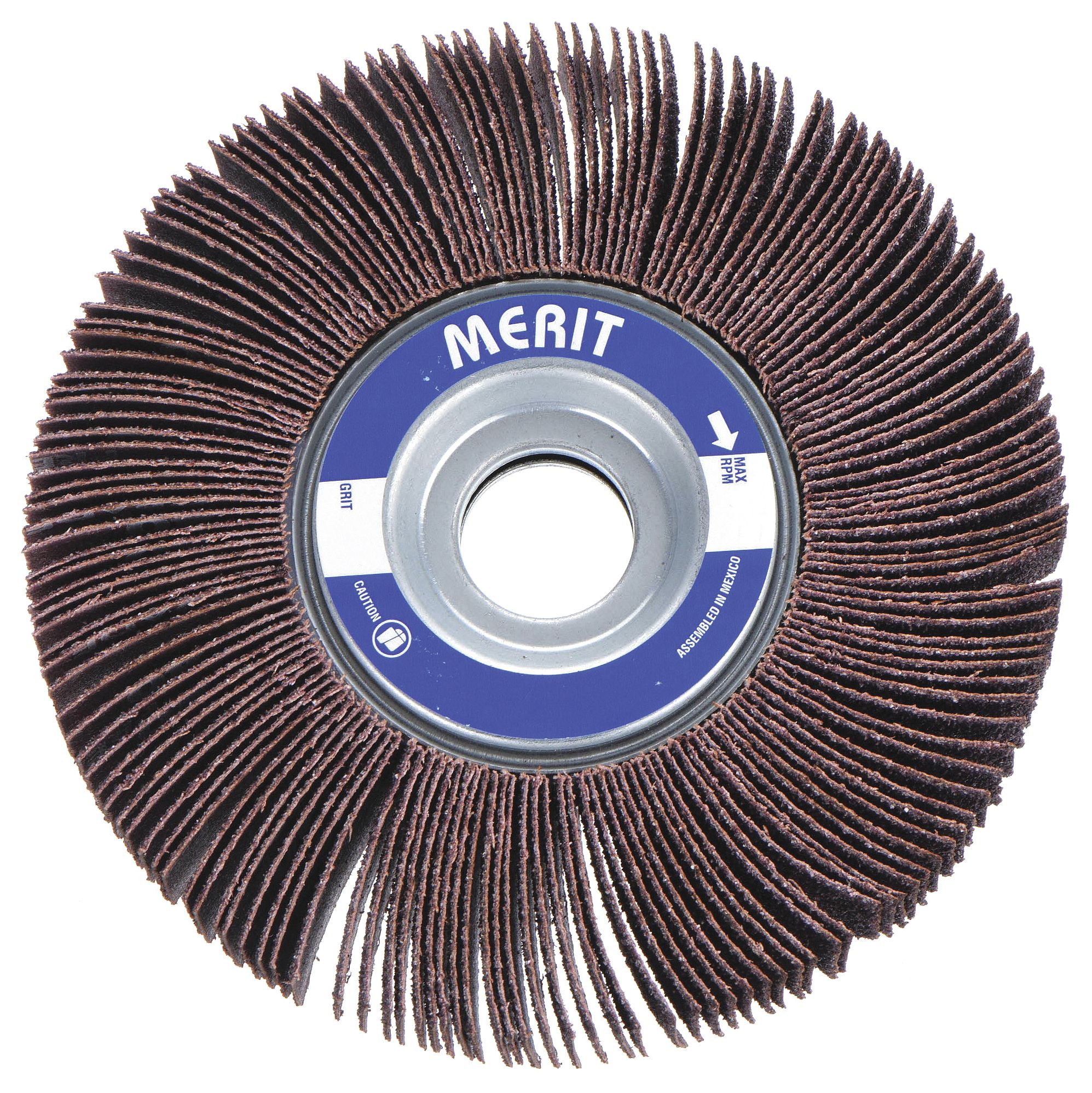 FLAP WHEEL, 6 IN DIAMETER X 1 IN W, 1 IN ARBOUR, ALUMINUM OXIDE, P40 GRIT, Y WEIGHT COTTON, R369