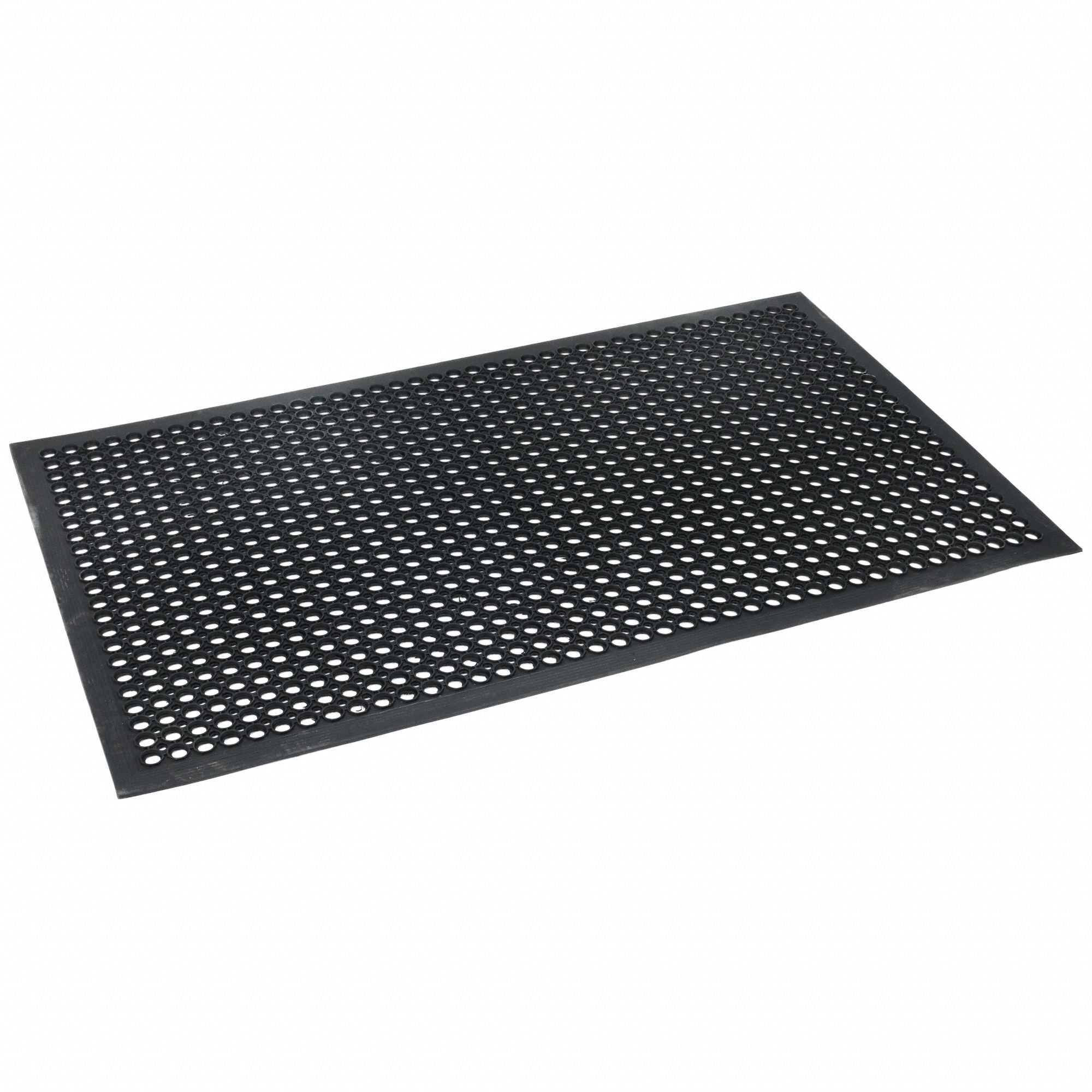 ANTIFATIGUE MAT, 3X5 FT, ½ IN THICK, RAISED RINGS, BLK, NATURAL RUBBER, BEVELED EDGE