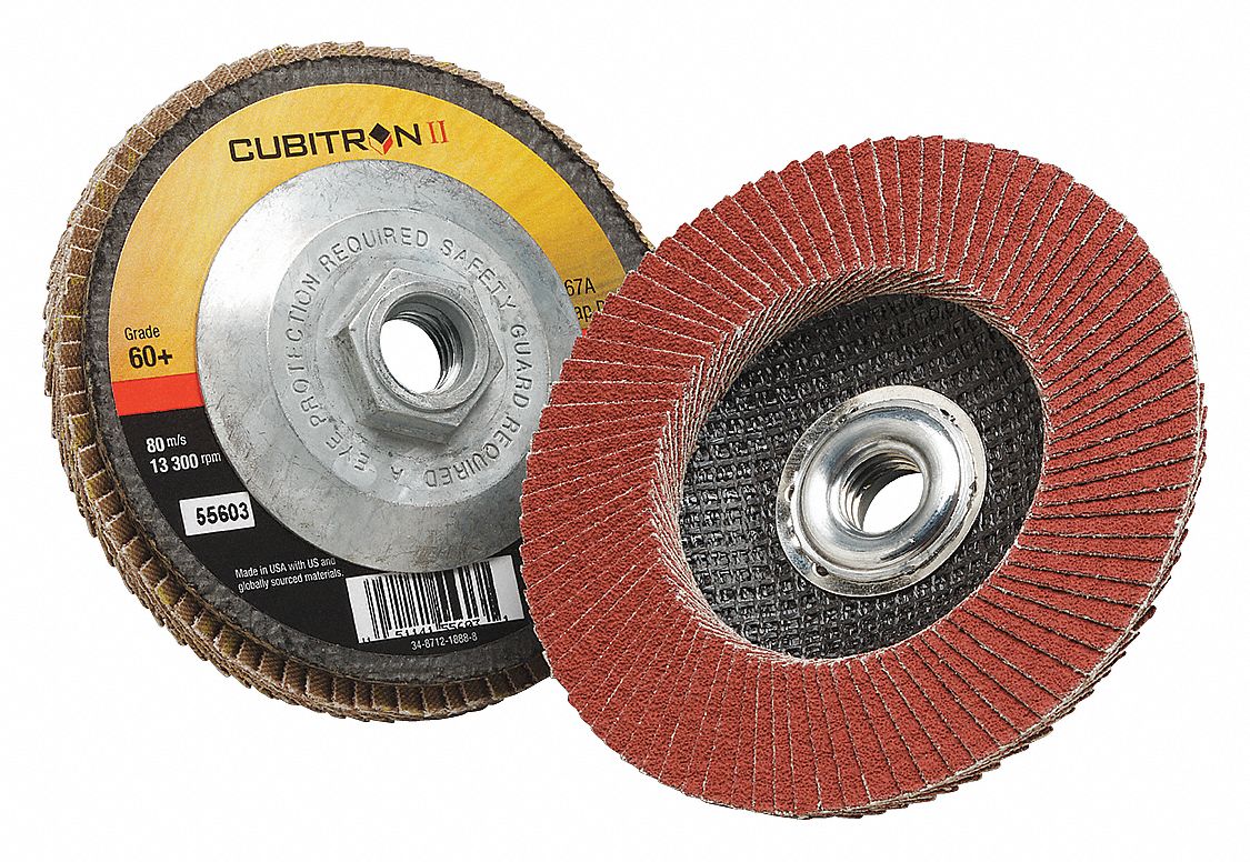 Flap Disc: Type 27, 4-1/2" x 5/8"-11, Ceramic, 60 Grit, Fiberglass Bk, Std Density