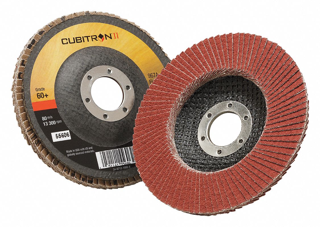 Flap Disc: Type 27, 4-1/2" x 7/8", Ceramic, 60 Grit, Fiberglass Bk, Std Density, 967A