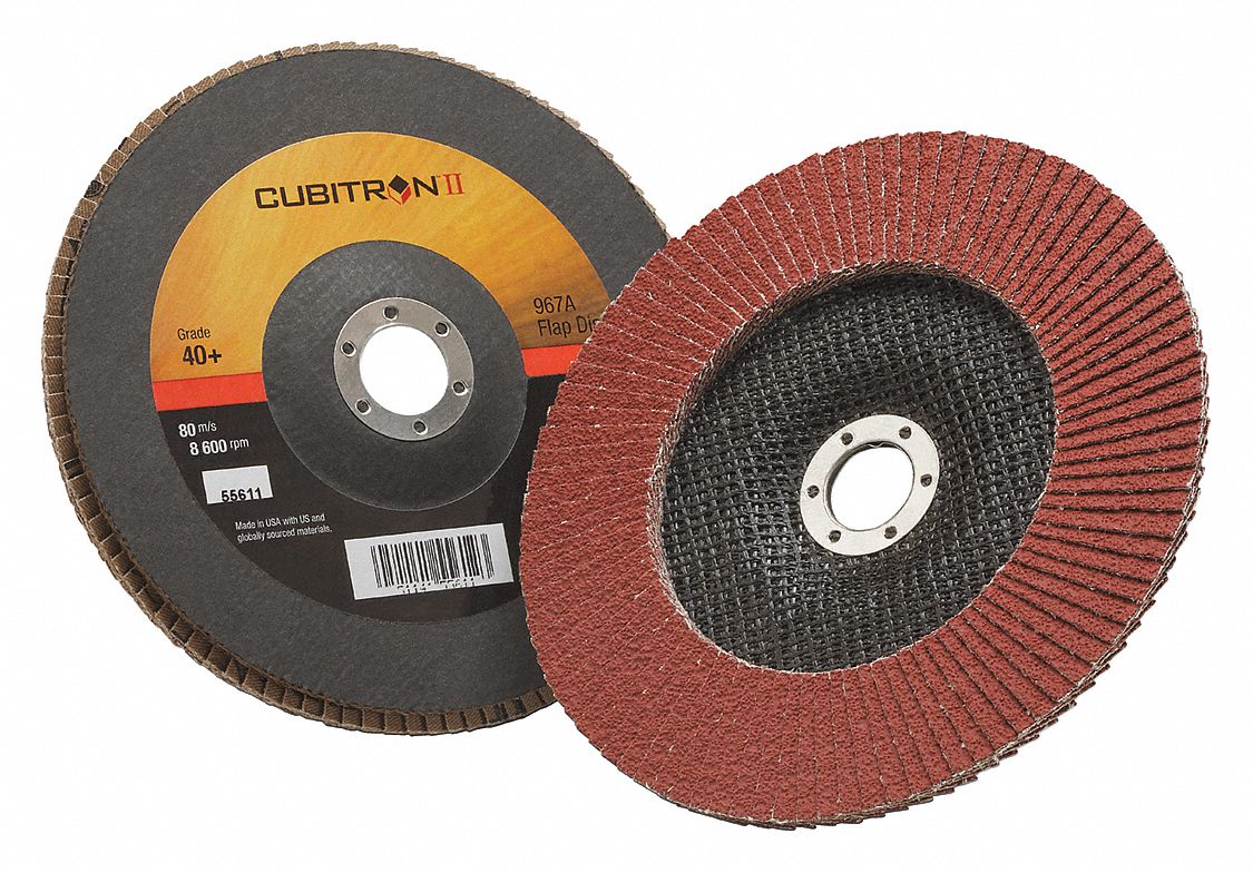 Flap Disc: Type 27, 7" x 7/8", Ceramic, 40 Grit, Fiberglass Bk, Std Density, 967A