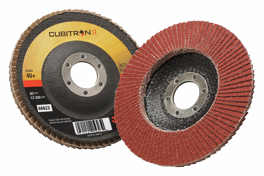 Flap Disc: Type 29, 4-1/2" x 7/8", Ceramic, 40 Grit, Fiberglass Bk, Std Density, 967A