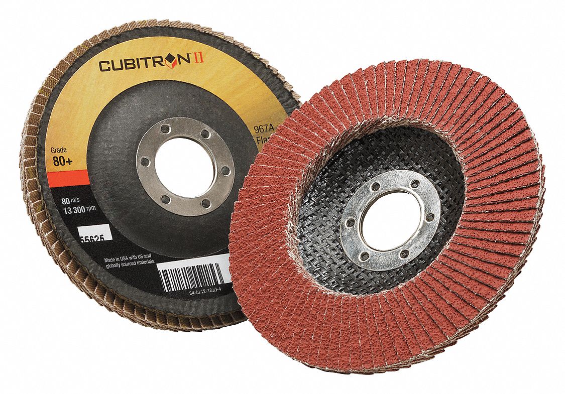 Flap Disc: Type 29, 4-1/2" x 7/8", Ceramic, 80 Grit, Fiberglass Bk, Std Density, 967A