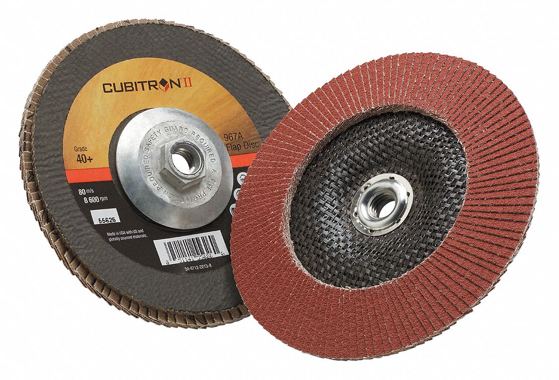 Flap Disc: Type 29, 7" x 5/8"-11, Ceramic, 40 Grit, Fiberglass Bk, Std Density, 967A