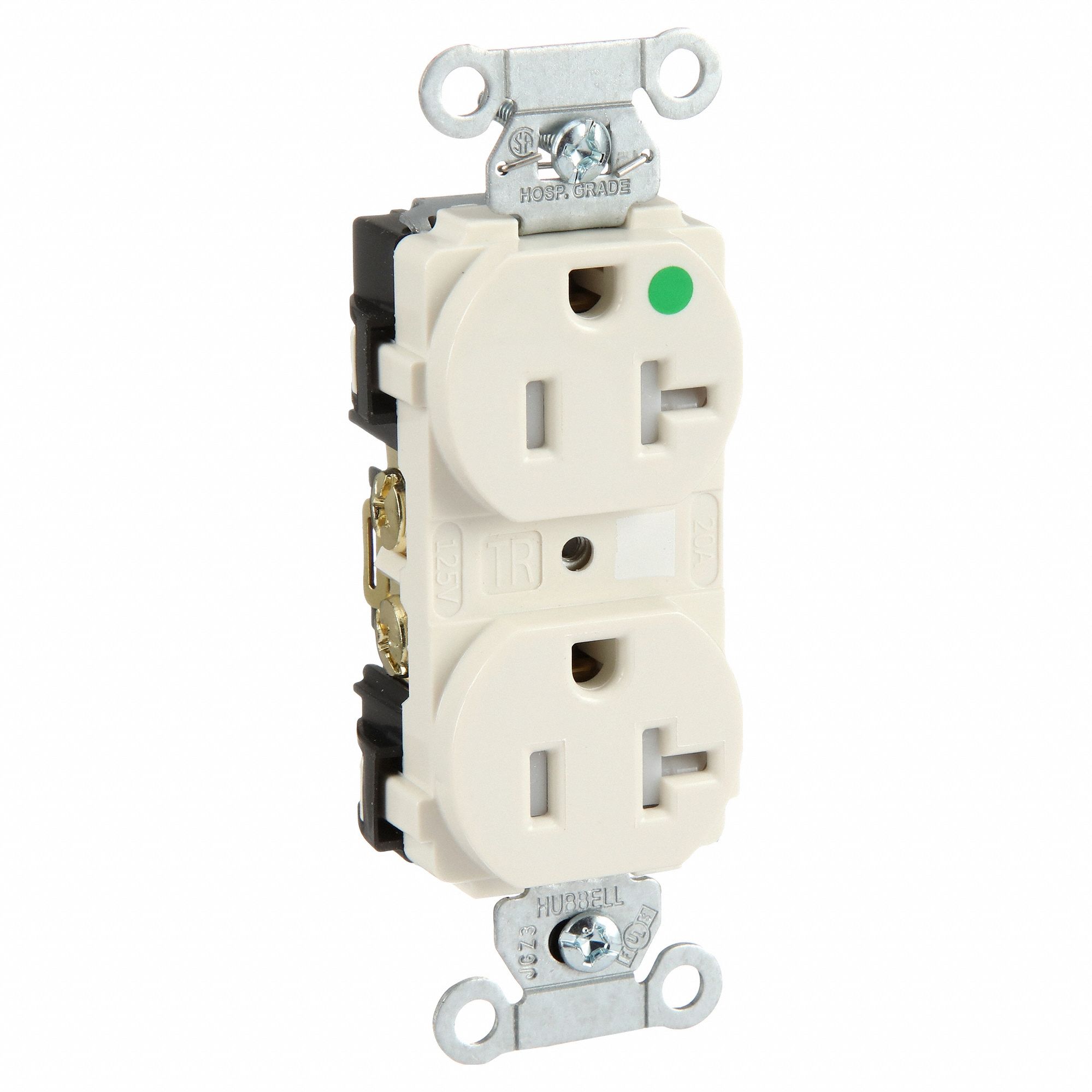 RECEPTACLE, DUPLEX, 5-20R, 20 A, 125V AC, LIGHT ALMOND, 2 POLE/3 WIRE POLES AND WIRES