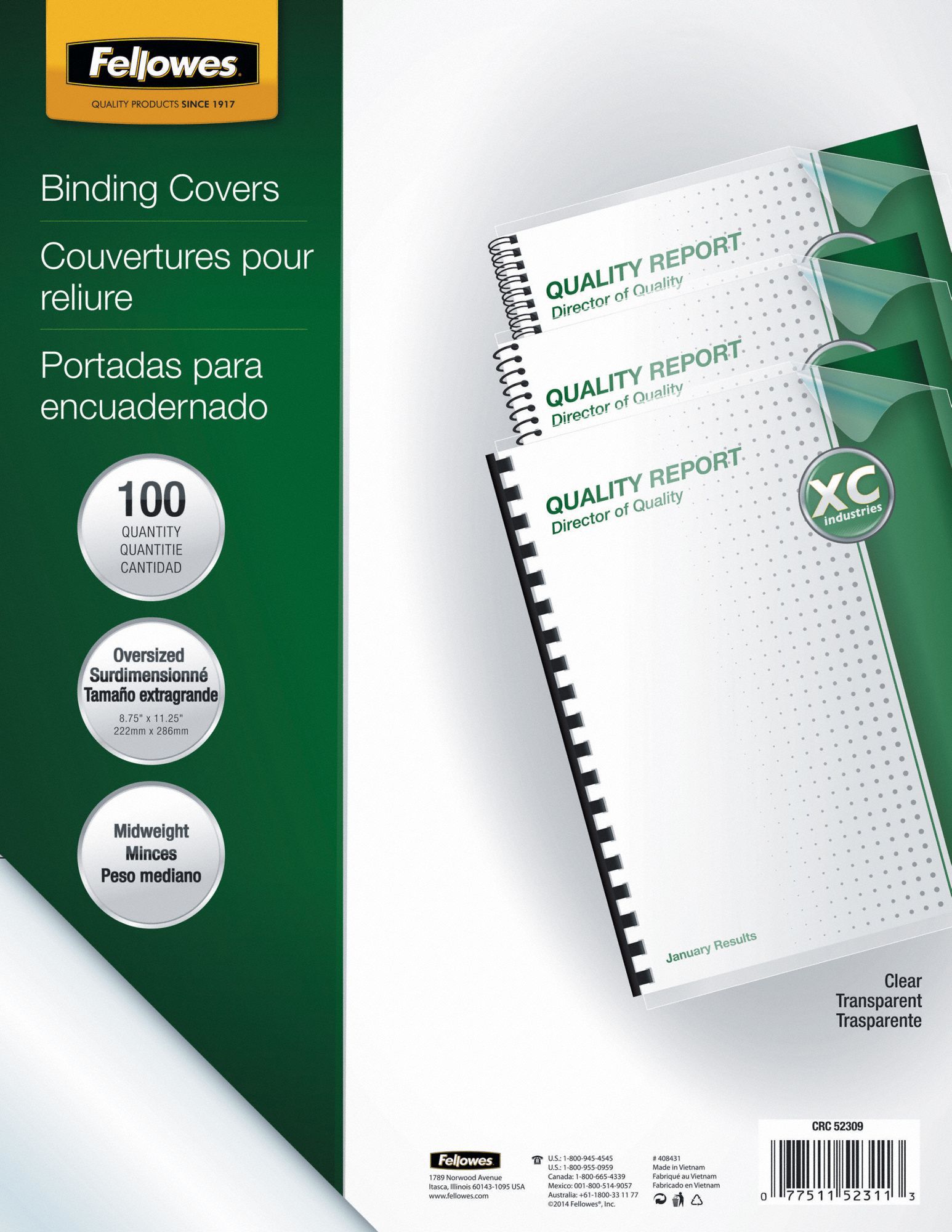 BINDING COVERS,CLEAR,11 1/4IN H