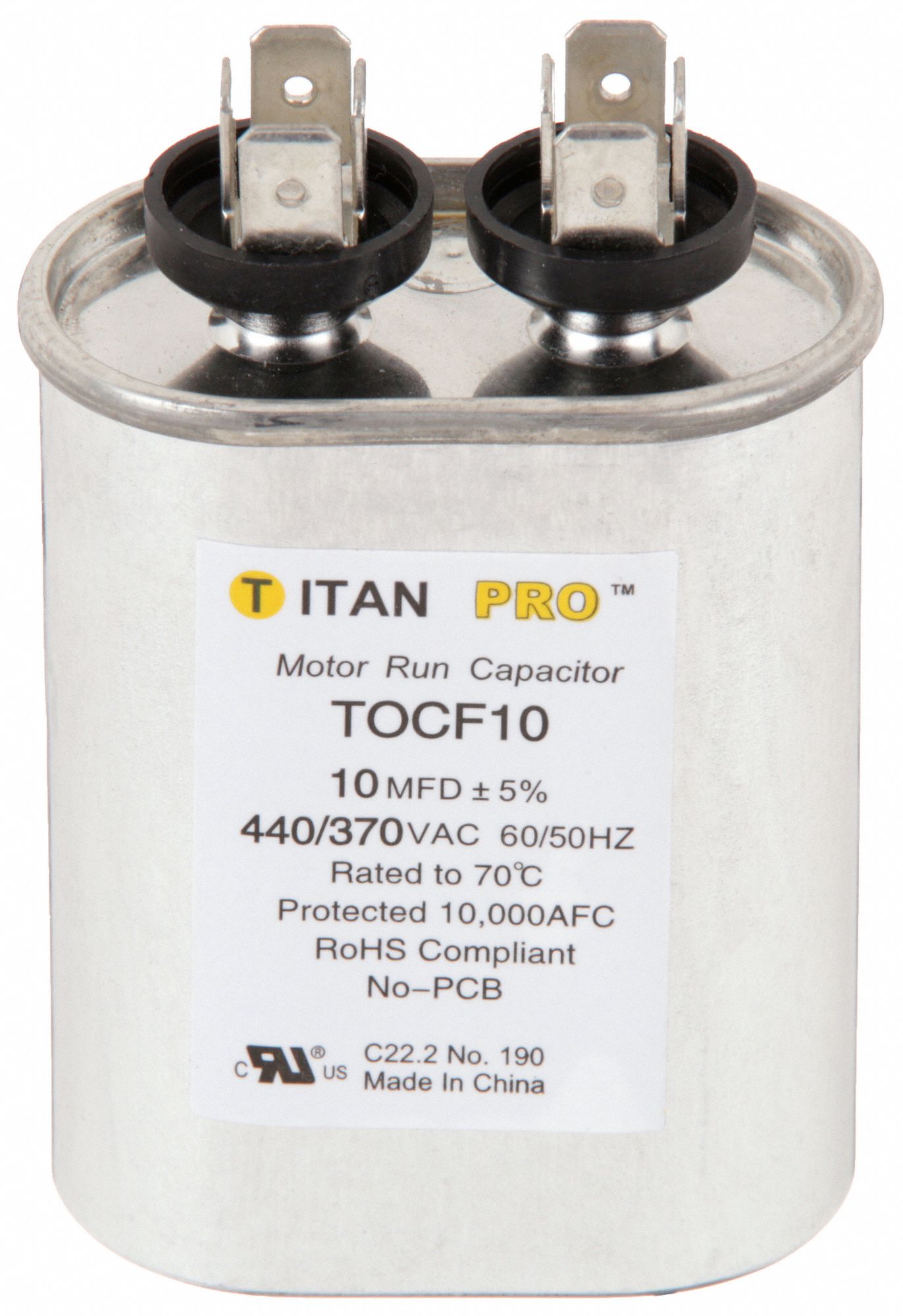 MOTOR RUN CAPACITOR,10 MFD,3-3/16 IN. H