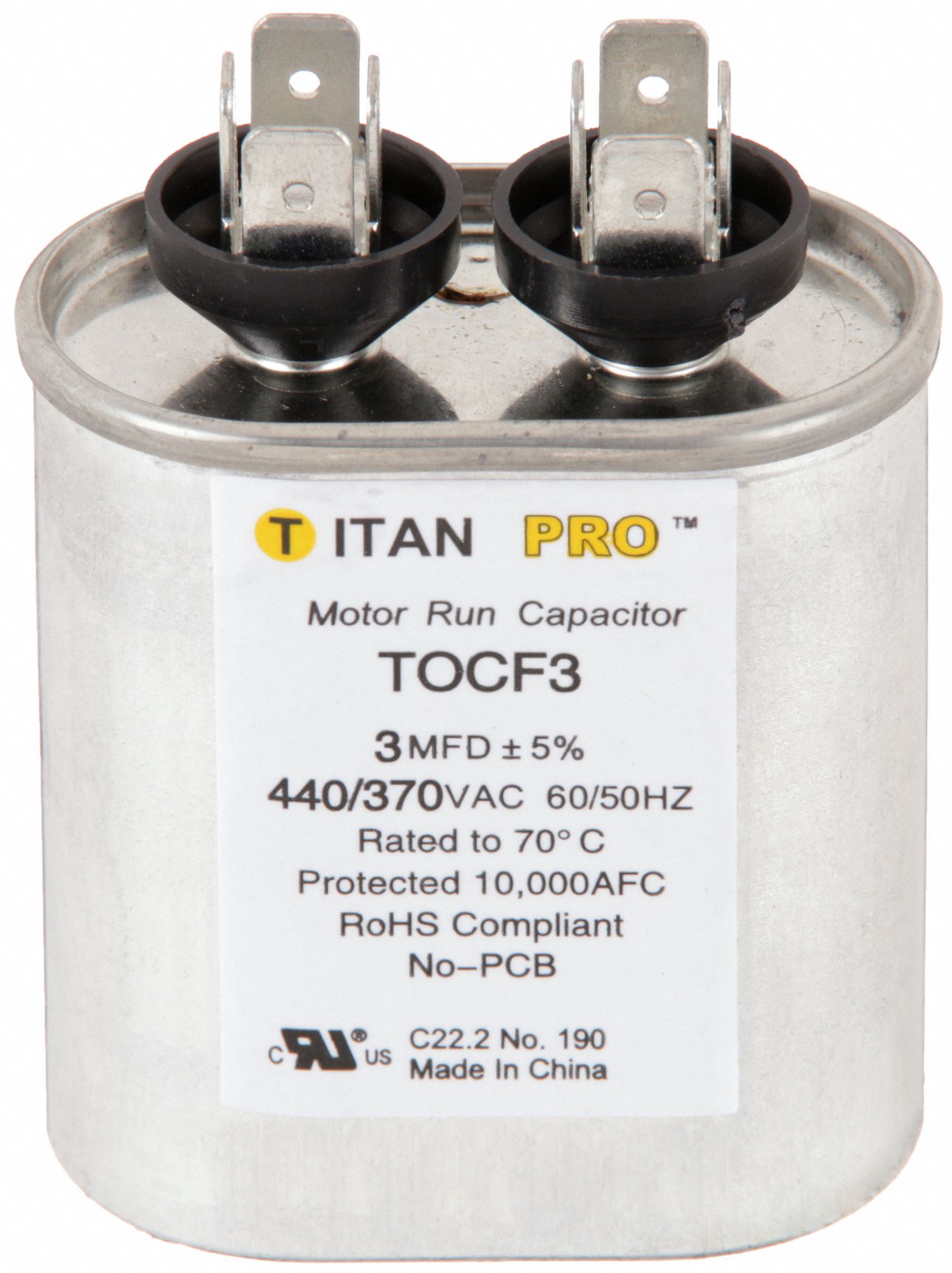 MOTOR RUN CAPACITOR,3 MFD,2-3/4 IN. H