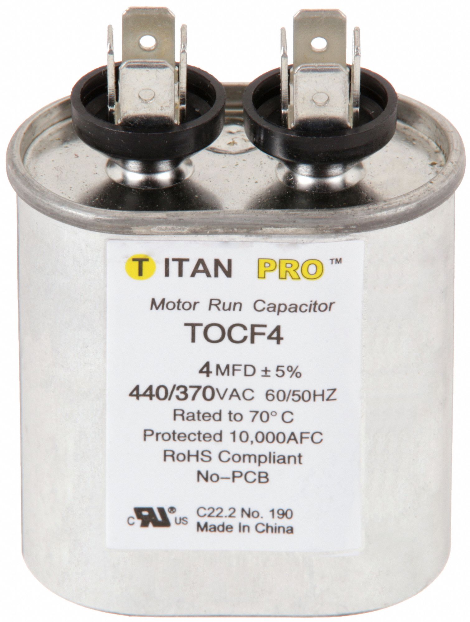 MOTOR RUN CAPACITOR,4 MFD,2-3/4 IN. H