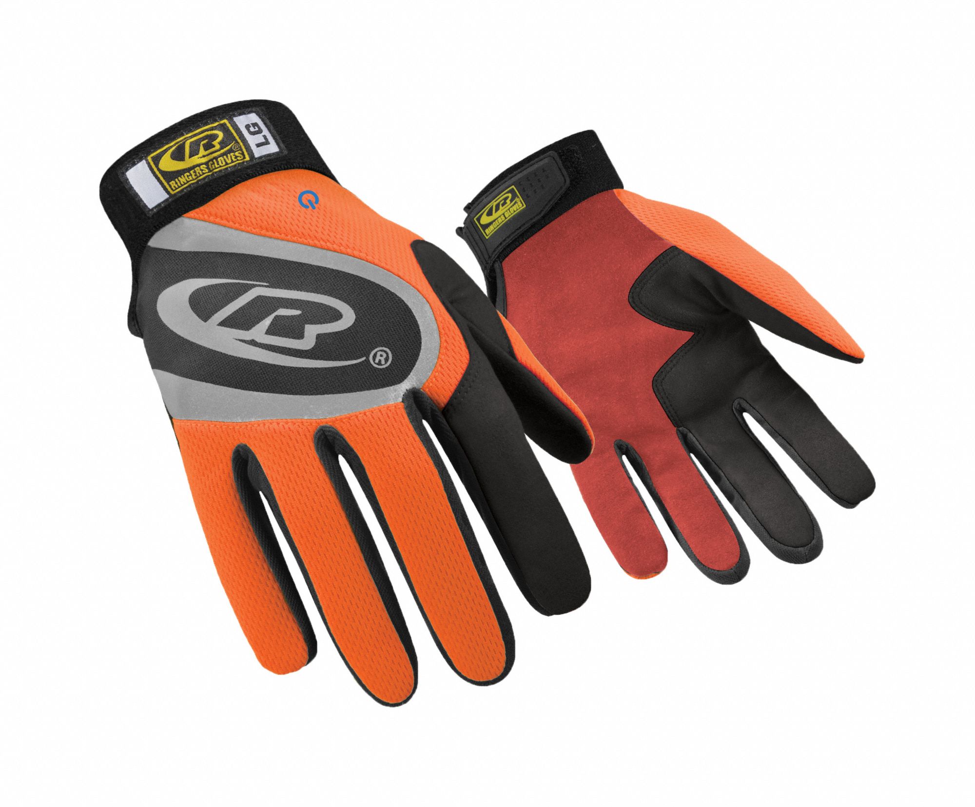 MECHANICS GLOVES, L (10), FULL FINGER, SYNTHETIC LEATHER, ORANGE