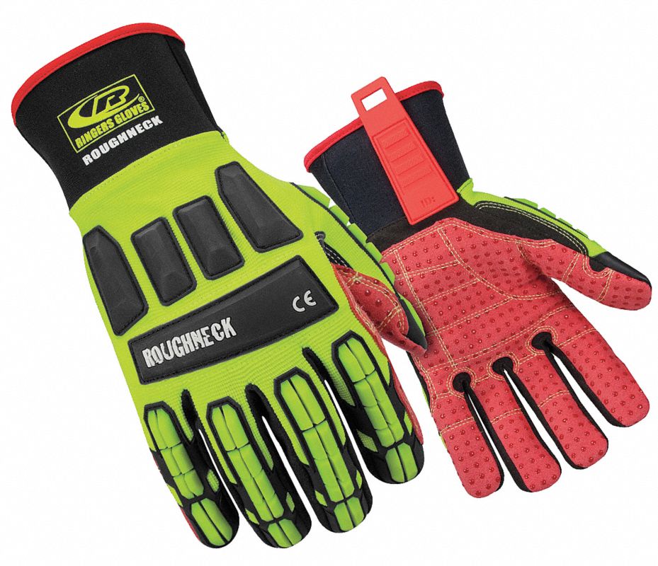 RINGERS GLOVES Guantes de Impacto, Color Verde de Alta Visibilidad, M