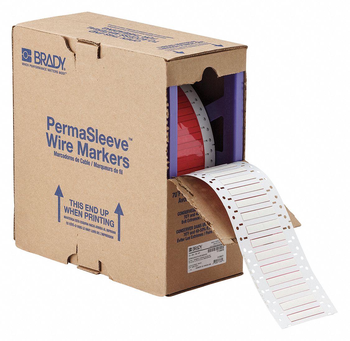 Sleeve Label: 3/16 in x 1 in, Polyolefin, White (Matte), For 10 AWG to 16 AWG Wire Gauge