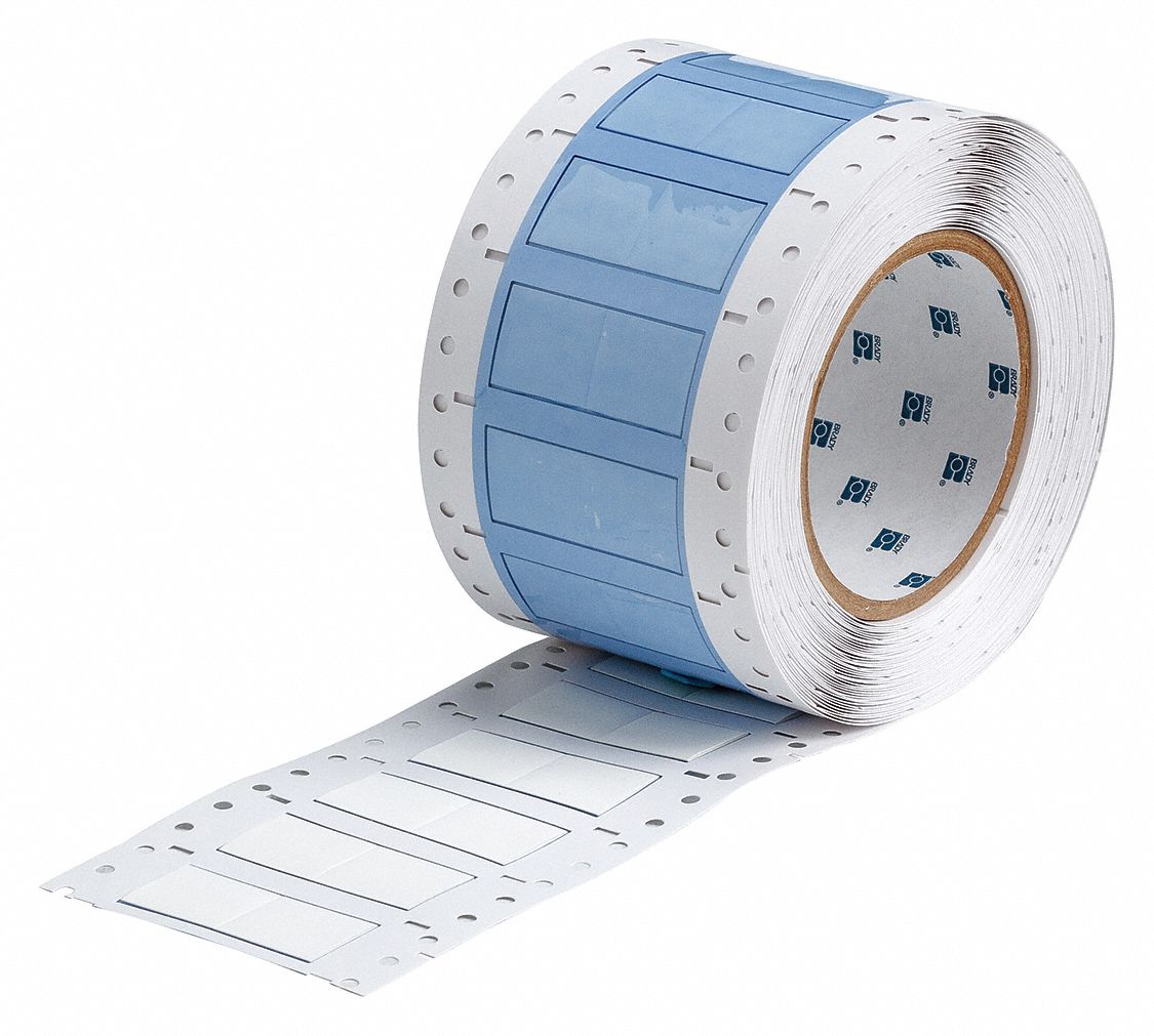Sleeve Label: 1/2 in x 1 in, Polyolefin, White (Matte), For 1 AWG to 8 AWG Wire Gauge
