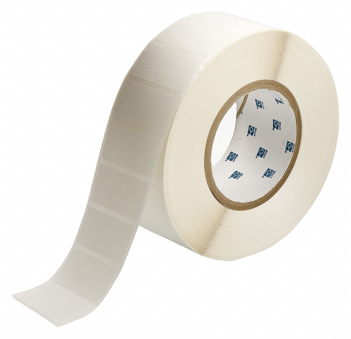 Pre-Cut Label Stock Roll: Rectangle, 1 in x 2 in, 2 13/64 in x 1 in, Paper, White, -40°F to 122°F