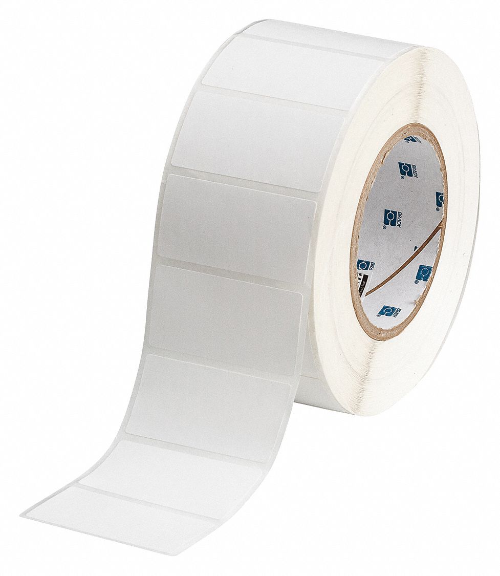 Pre-Cut Label Stock Roll: 1 1/4 in x 2 1/2 in, Rubber, Permanent Adhesive, 2, 000 Labels, Permanent