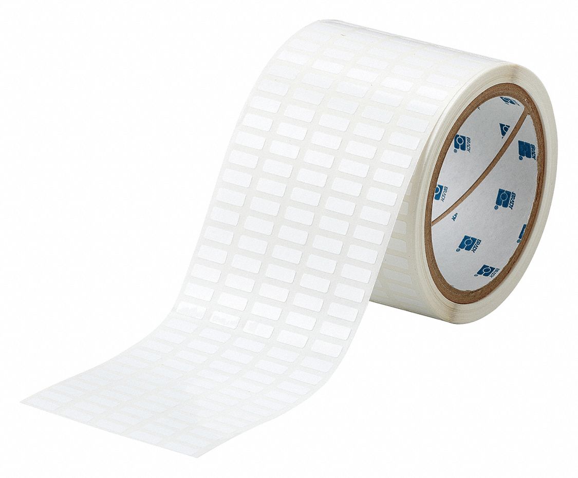 Pre-Cut Label Stock Roll: 13/64 in x 1/2 in, 13/64 in, Polyester, Permanent Adhesive, White (Gloss)