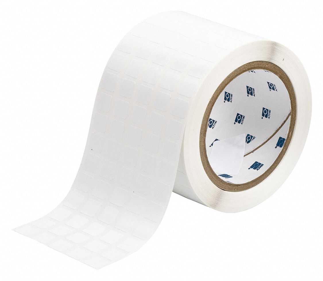 Pre-Cut Label Stock Roll: 7/16 in x 1/2 in, 7/16 in, Polyester, White (Gloss), -40°F to 248°F
