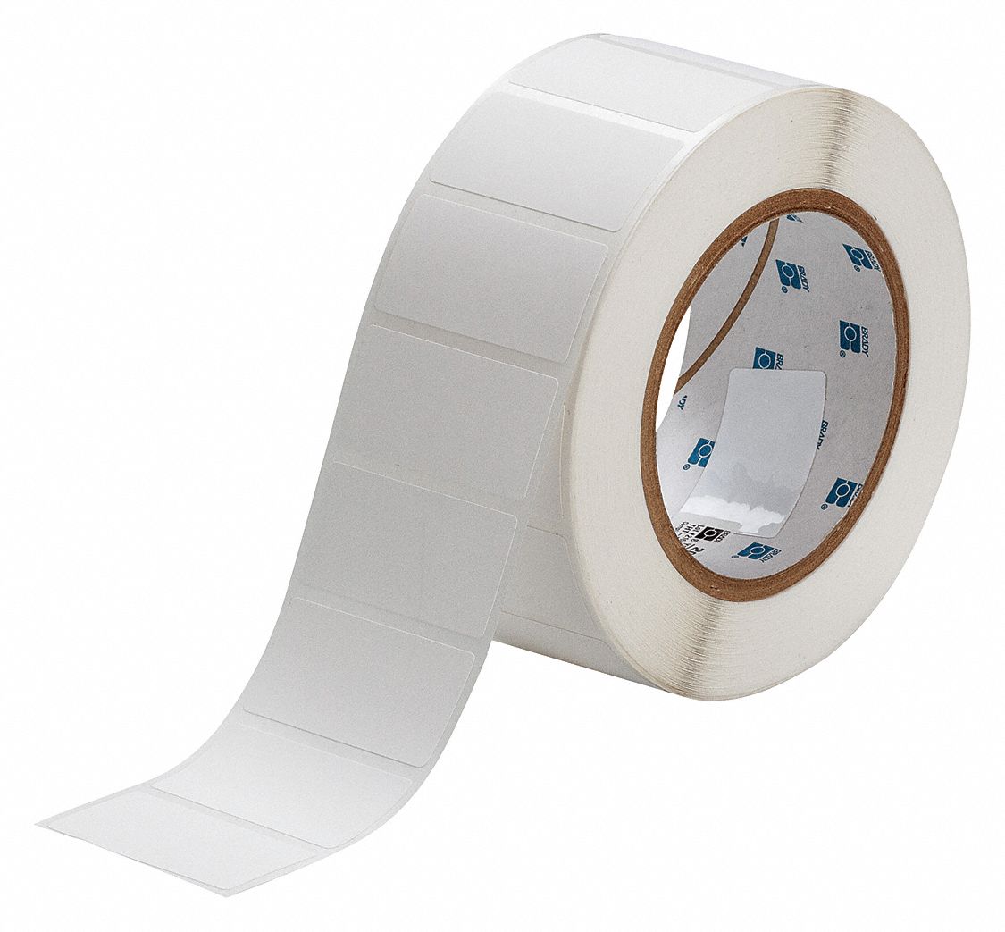 Pre-Cut Label Stock Roll: 1 in x 2 in, Acrylic, Permanent Adhesive, 3, 000 Labels, Permanent