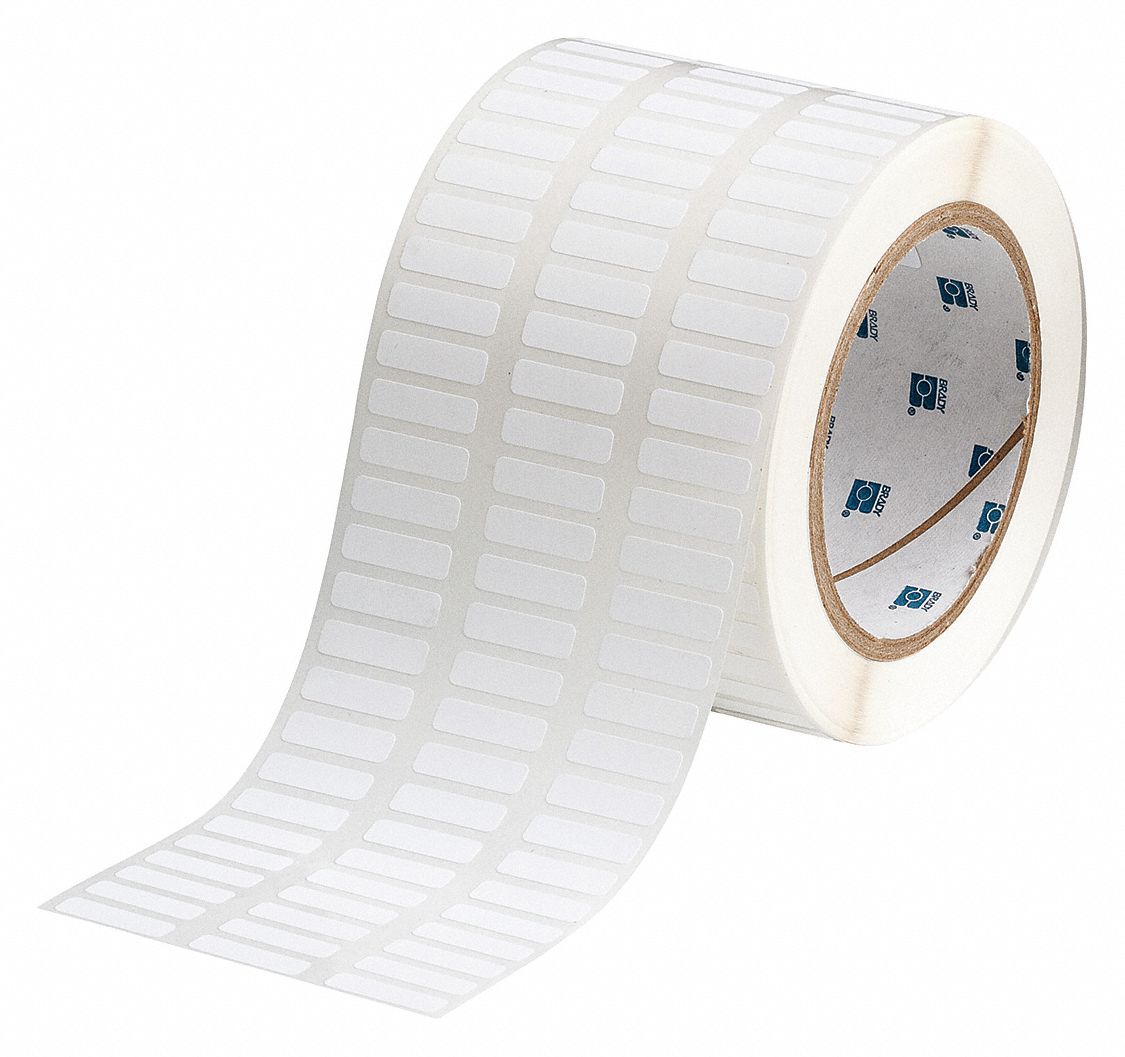 Pre-Cut Label Stock Roll: 1/4 in Label Ht, 29/32 in Label Wd, 1/4 in Roll Lg, White
