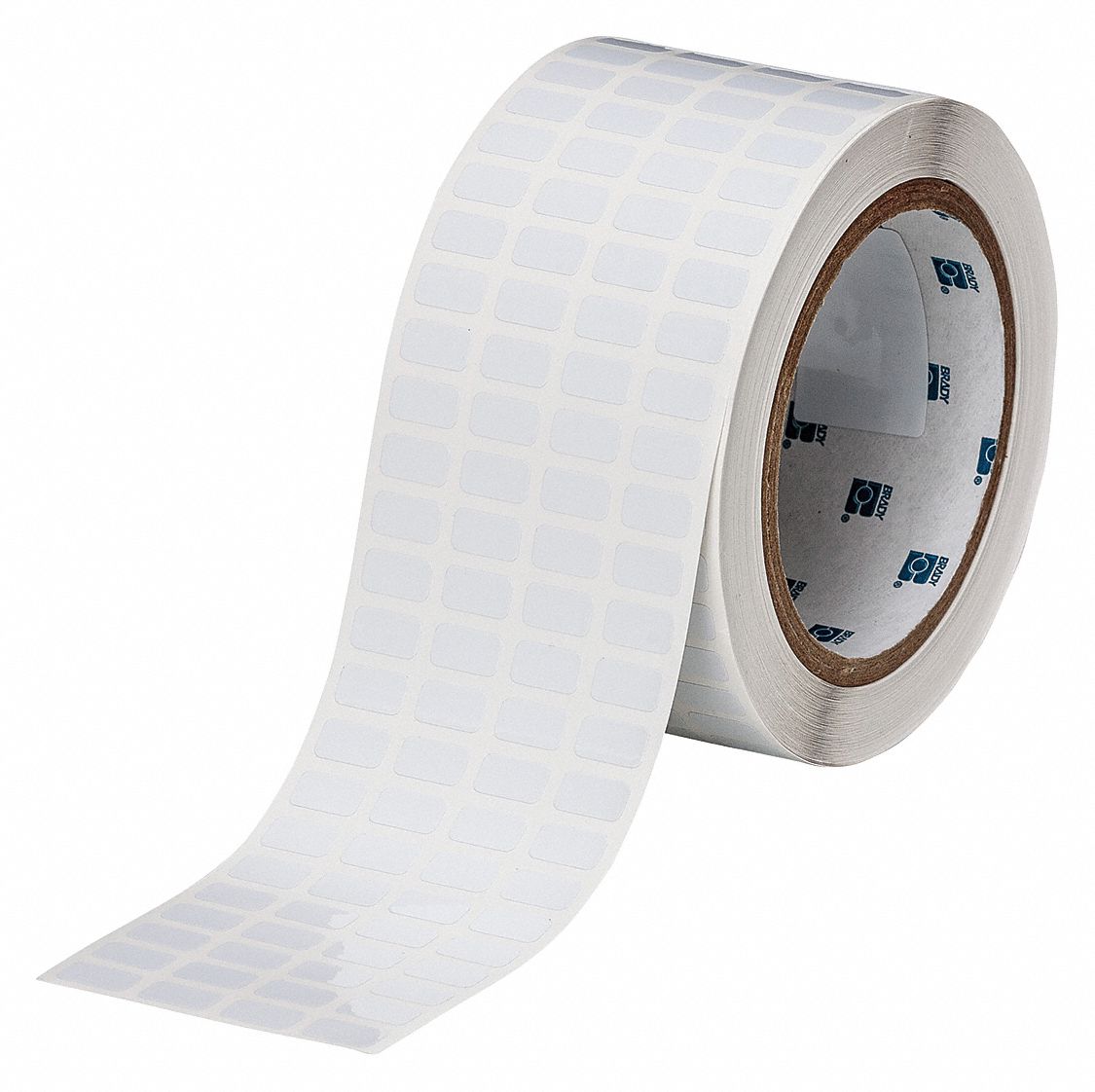 Pre-Cut Label Stock Roll: 1/4 in x 1/2 in, 2 1/2 in x 9/32 in, Polyester, White (Gloss)