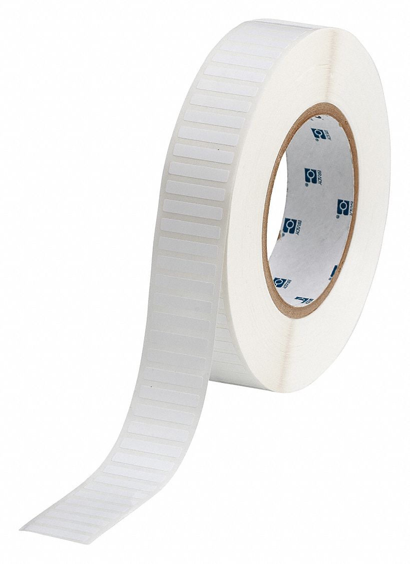 Pre-Cut Label Stock Roll: 1/8 in x 1 in, Acrylic, Aggressive Adhesive/Permanent Adhesive