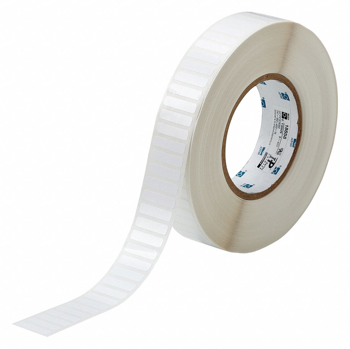 Pre-Cut Label Stock Roll: 1/4 in x 1 in, 1/4 in, Polyester, White (Gloss), 10, 000 Labels per Roll