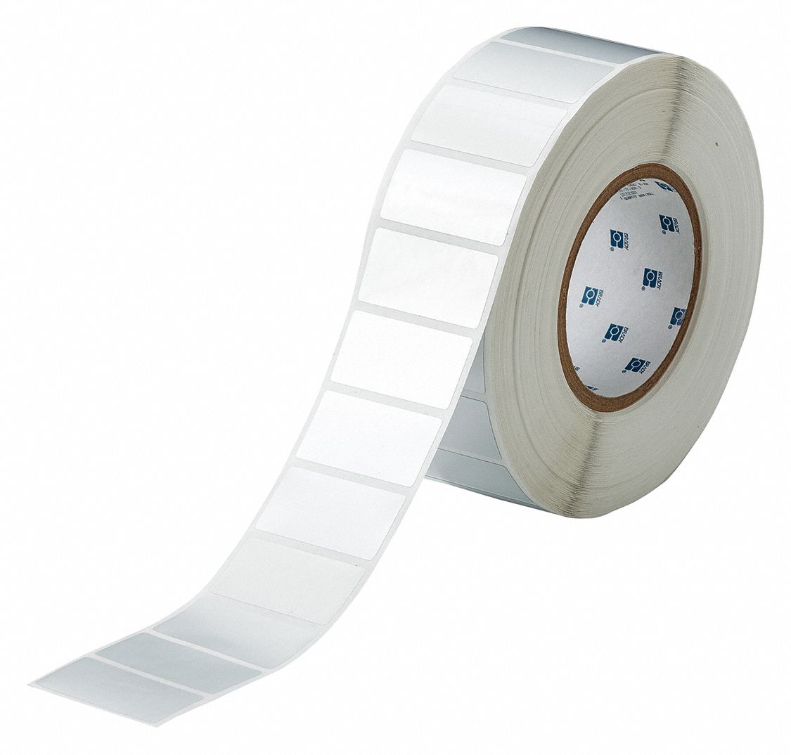 Pre-Cut Label Stock Roll: 1 in x 2 in, 1 in, Metalized Polyester, Metal Detectable, Silver