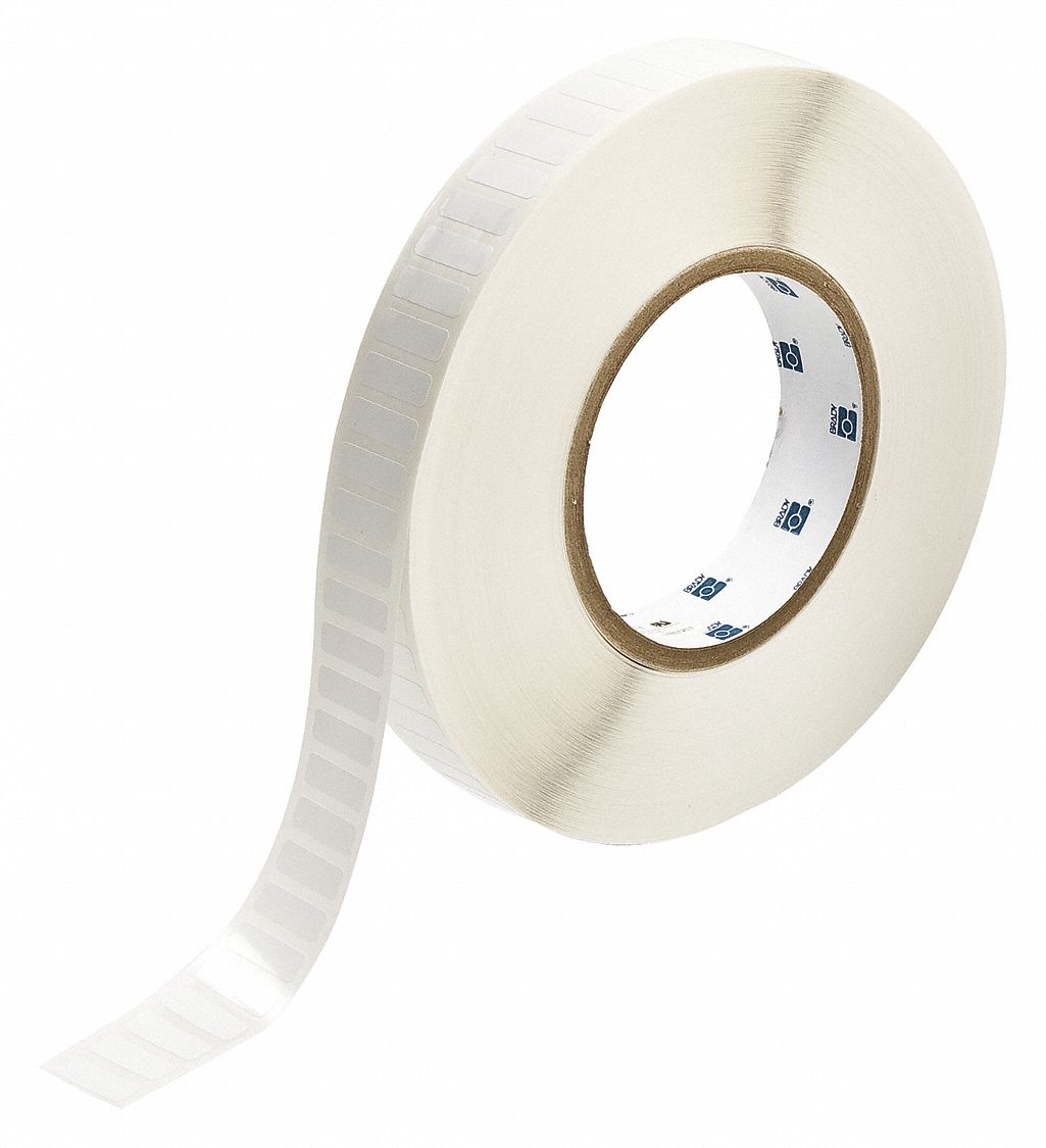 Pre-Cut Label Stock Roll: 1/4 in x 3/4 in, 1/4 in, Polyester, White (Gloss), 10, 000 Labels per Roll