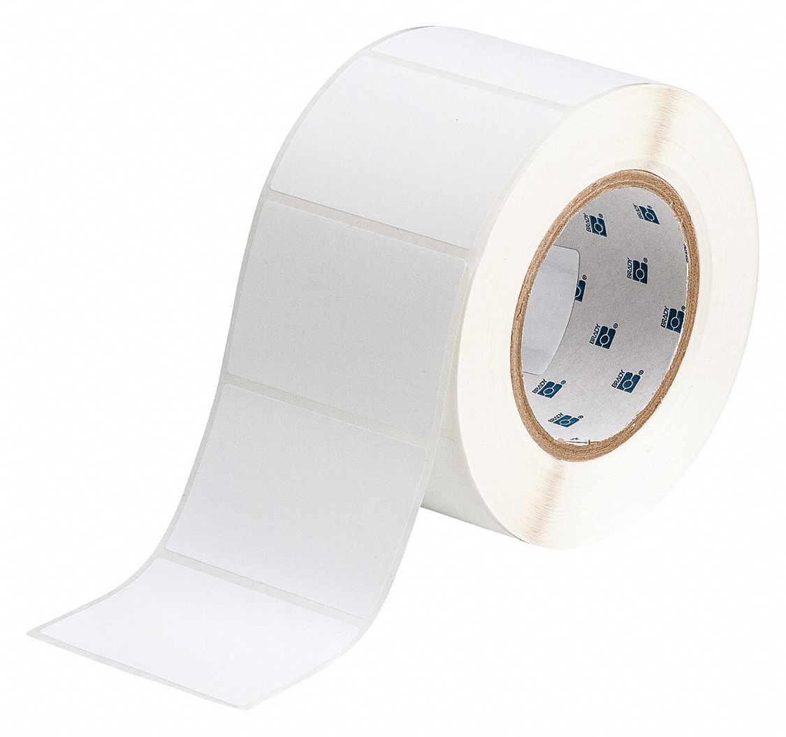 Pre-Cut Label Stock Roll: 2 in Label Ht, 3 in Label Wd, 2 in Roll Lg, White, 1, 000 Labels per Roll
