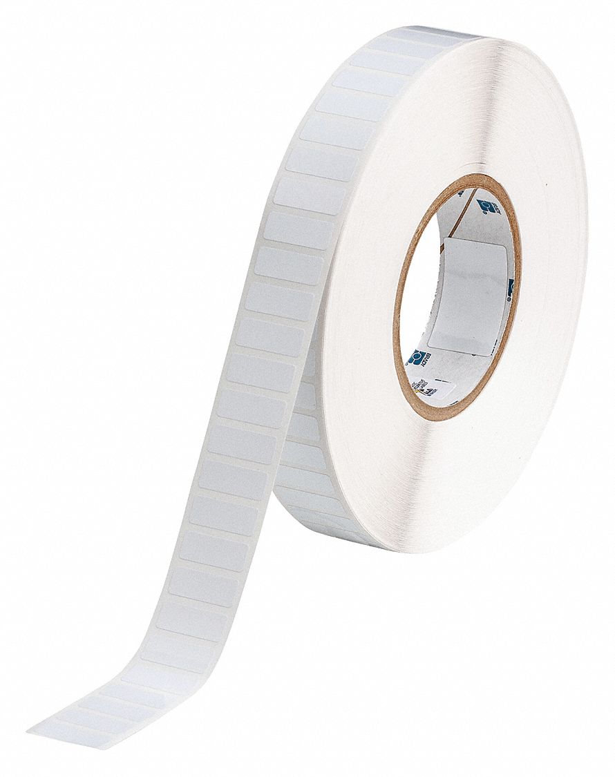 Pre-Cut Label Stock Roll: 3/8 in x 1 in, 1 13/64 in x 3/8 in, Polyester, White (Gloss)