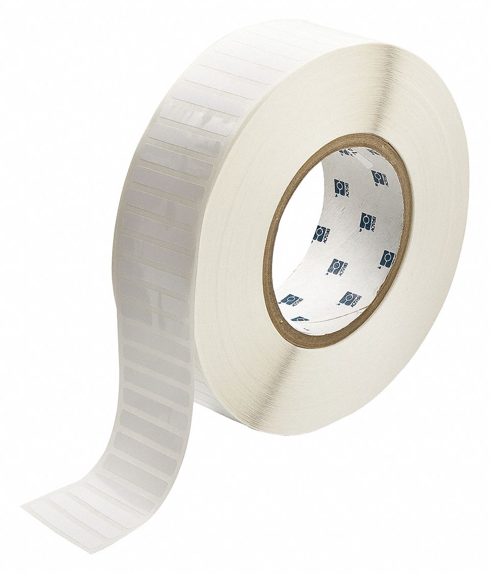 Pre-Cut Label Stock Roll: 1/4 in x 1 1/2 in, 1 45/64 in x 1/4 in, Polyester, White (Gloss)