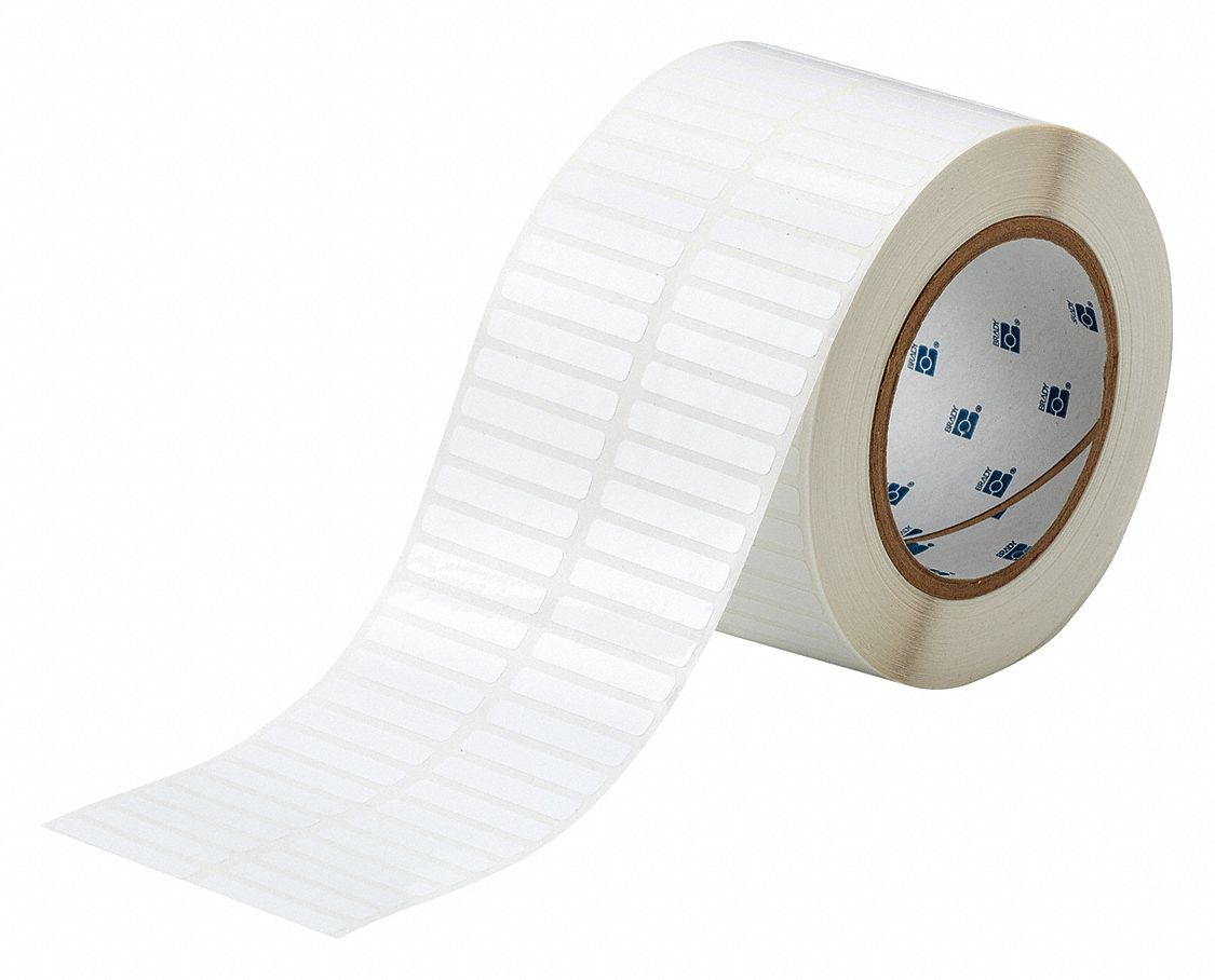 Pre-Cut Label Stock Roll: 1/4 in x 1 1/2 in, 1/4 in, Polyester, White (Gloss), -40°F to 248°F