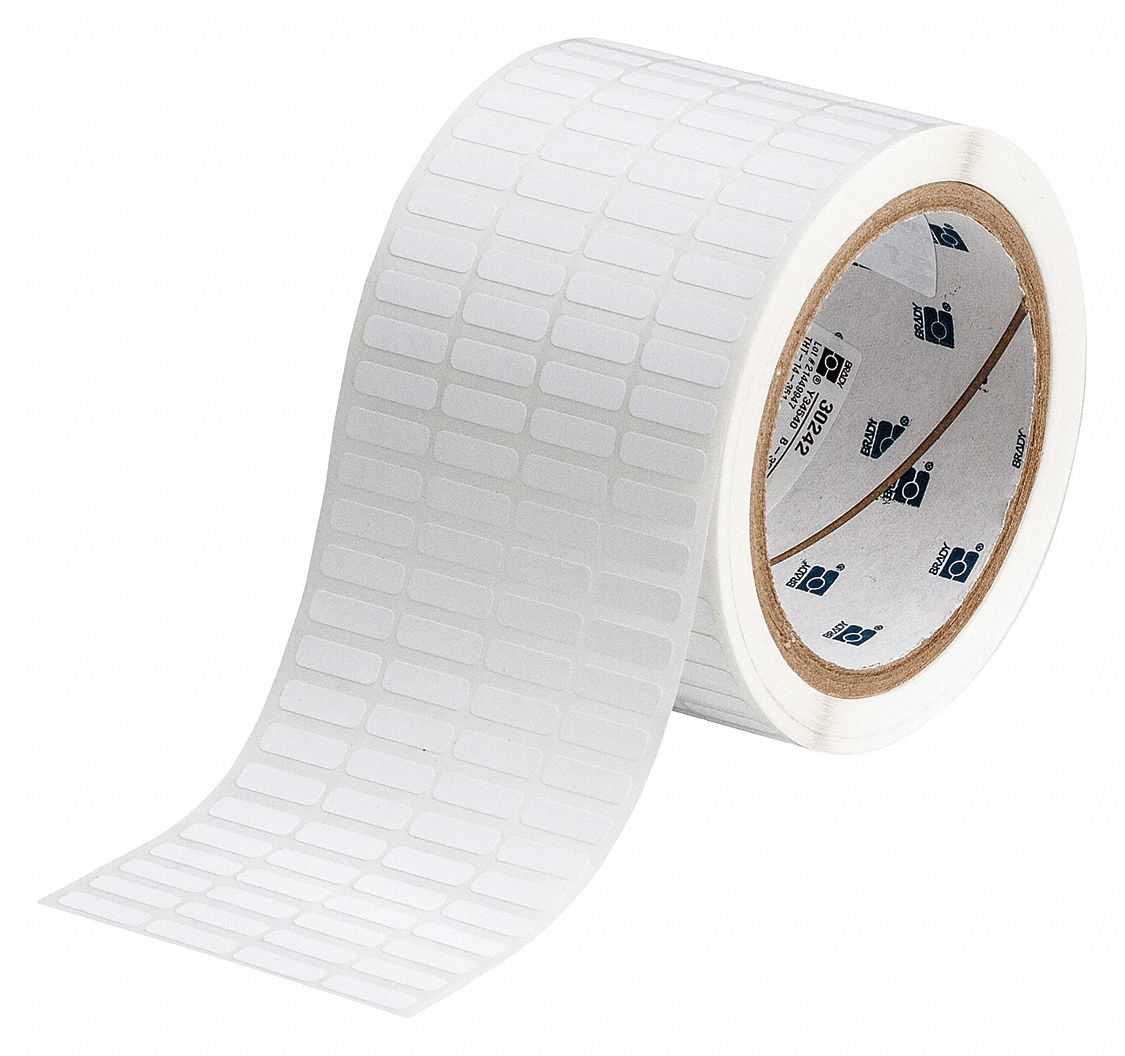 Pre-Cut Label Stock Roll: Tamper Indicating, 13/64 in x 21/32 in, 13/64 in, White (Matte)