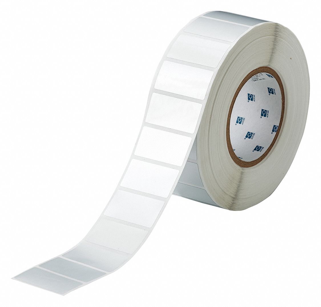 Pre-Cut Label Stock Roll: 1 in x 2 in, Acrylic, Permanent Adhesive, 3, 000 Labels, Permanent