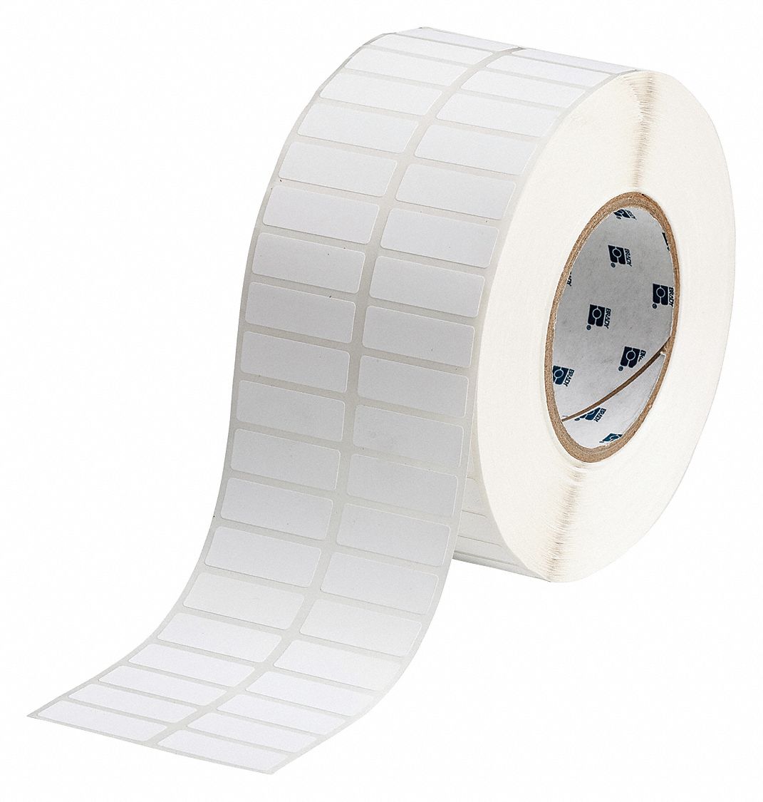 Pre-Cut Label Stock Roll: 1/2 in x 1 1/2 in, Rubber, Aggressive Adhesive/Permanent Adhesive