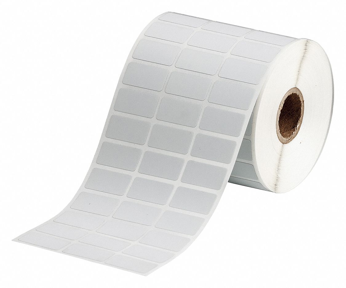 Pre-Cut Label Stock Roll: 1/2 in x 1 in, 1/2 in, Metalized Polyester, Halogen-Free/Metal Detectable