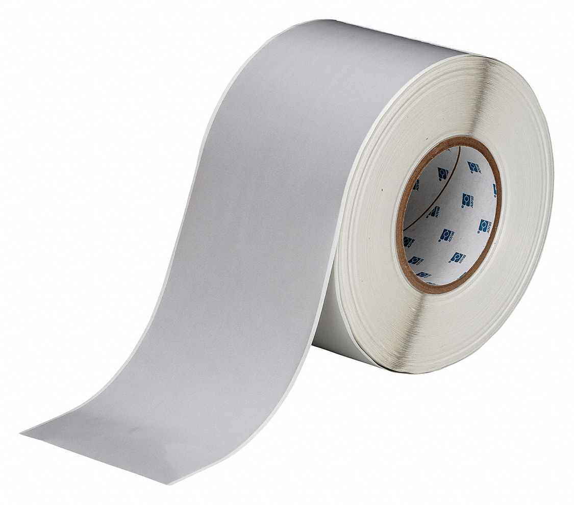 Continuous Label Stock: 4 in x 300 ft, Polyester, Gray