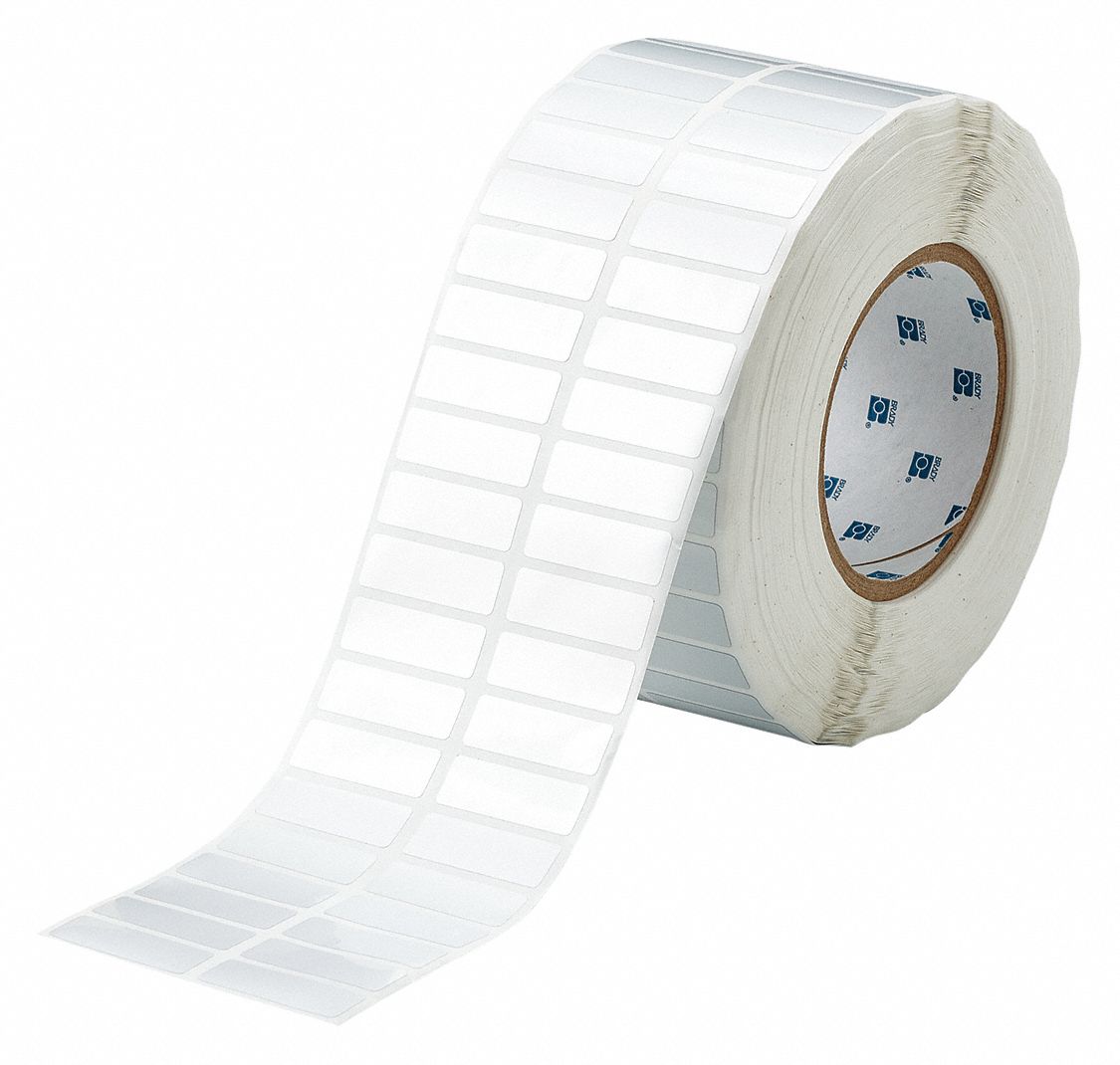 Pre-Cut Label Stock Roll: 1/2 in x 1 1/2 in, Acrylic, Permanent Adhesive, 10, 000 Labels, Permanent