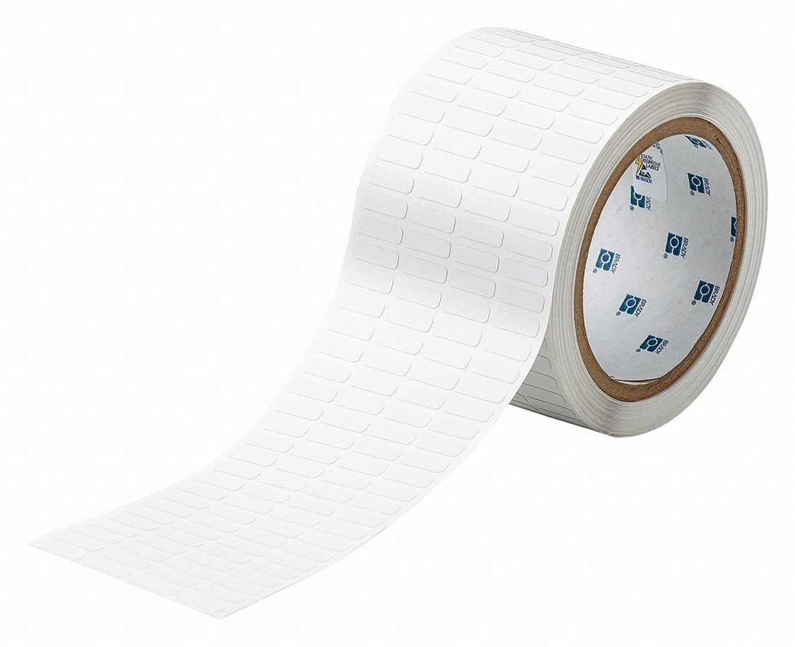 Pre-Cut Label Stock Roll: 13/64 in x 21/32 in, 2 61/64 in x 13/64 in, Polyimide, Permanent Adhesive